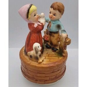 Antique Ceramic Music Box Of Young Boy And Girl Playing